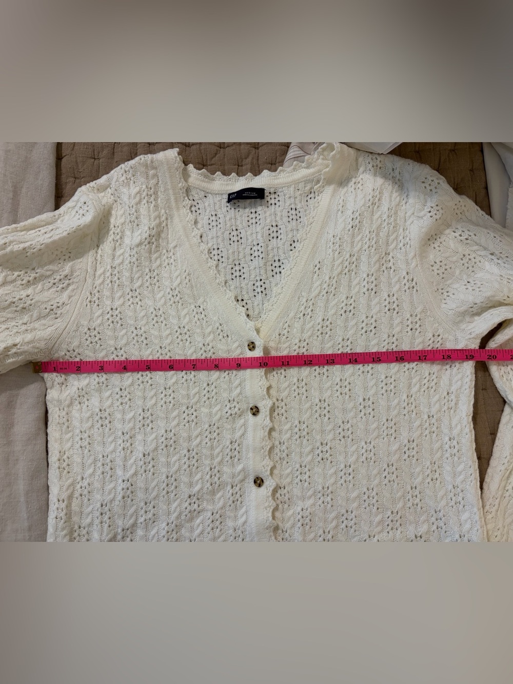 GAP Ivory Open-Knit Scallop-Edge Button Cardigan - Picture 5 of 6